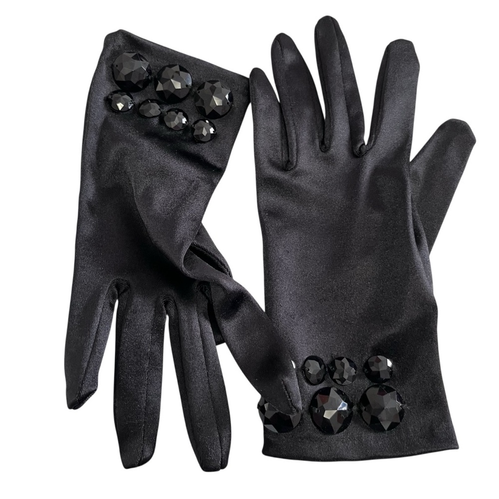 H&M Black Satin Embellished Gloves